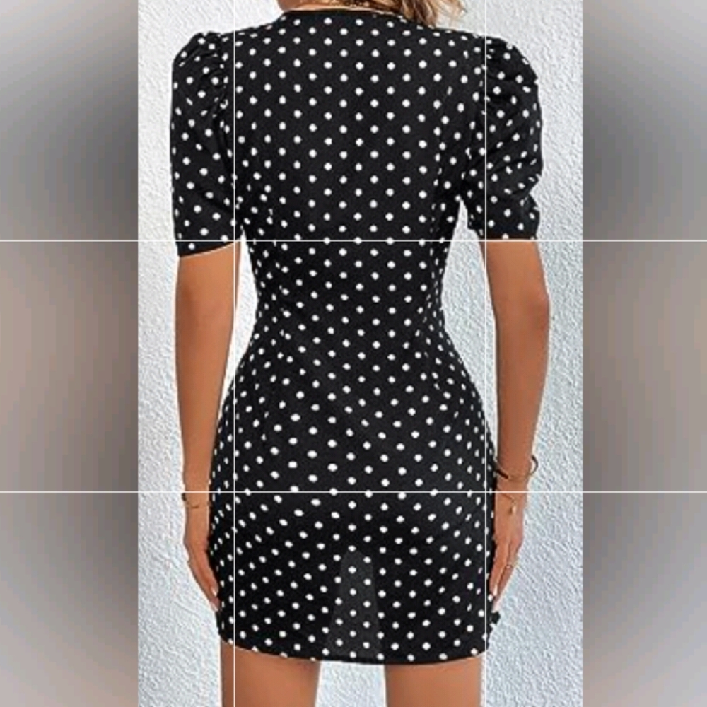 Polka Dot Puff Sleeve Dress - Picture 11 of 12